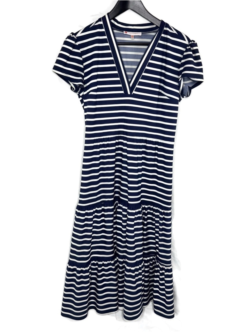 Jude Connally Navy and White Striped Everyday Stretch  Midi Dress